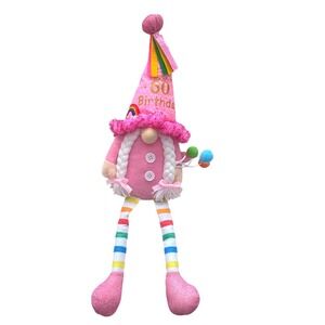 60th Birthday Gnome Plush Pink Rainbow Party Shelf Sitter Doll 20 Inch